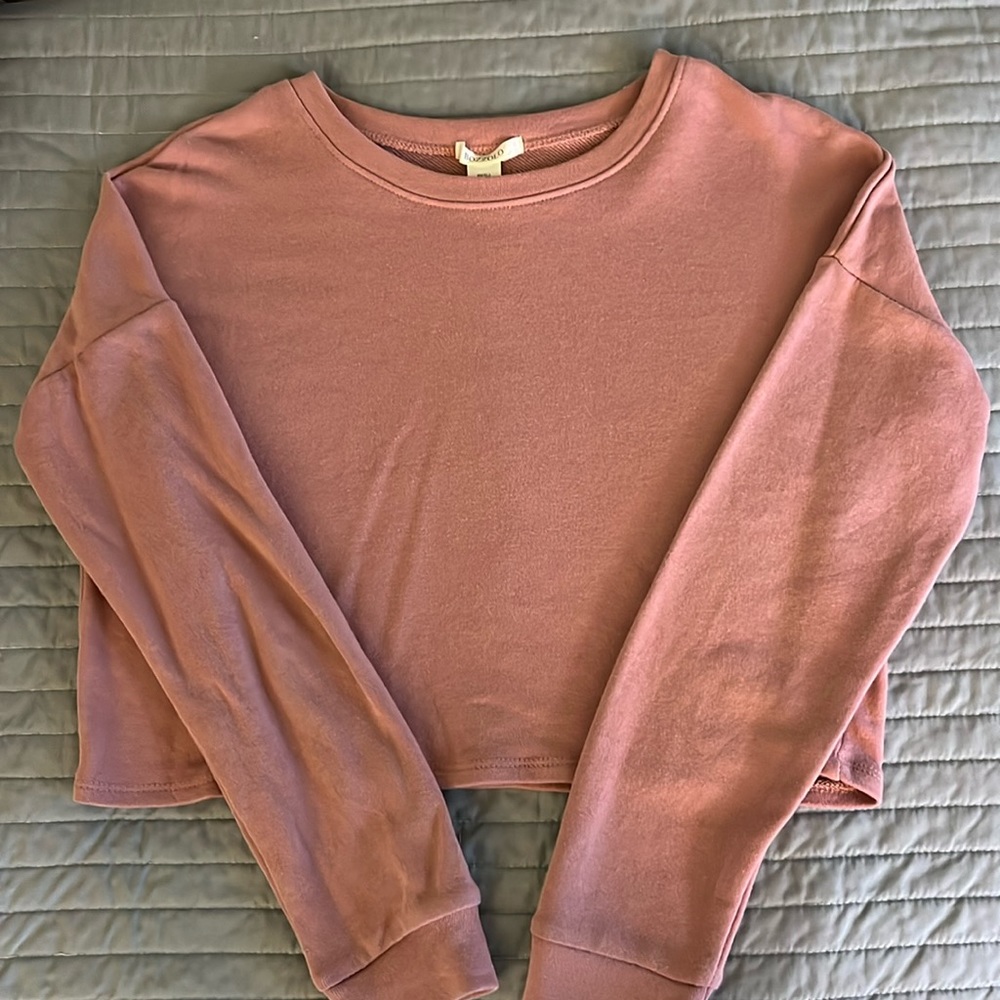 Pink long sleeve crop top, size small